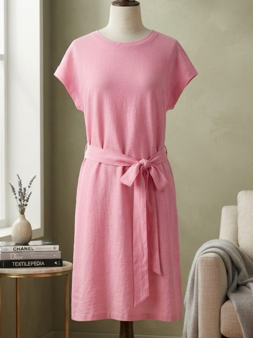 J. Crew Pink Tie-Waist Chemise Dress